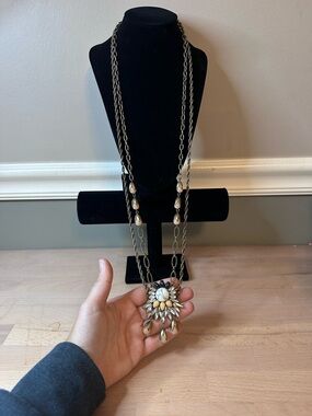 Gold-Tone Cream Floral Pendant Layered Necklace - Women Jewelry: Chloe & Isabel